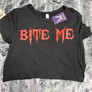 Black 'Bite Me' Crop Top